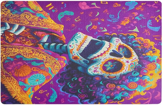 ALAZA Sugar Skulls Day of Dead Front Door Mat Outside Entrance 32x20 Inch Doormat for Indoor Outdoor Washable Non Slip Floor Mats - skull floor mat