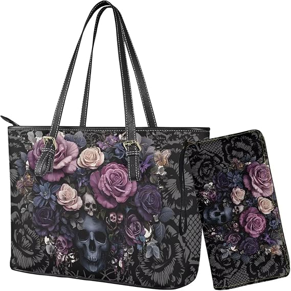 2Pcs Handbag Set for Women Large Tote Bag with Matching Wallet for Daily Use - sugar skull handbags for sale