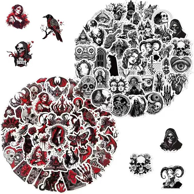 100 Pcs Dark Gothic Stickers Pack,Goth Skull Stickers(Goth-01)