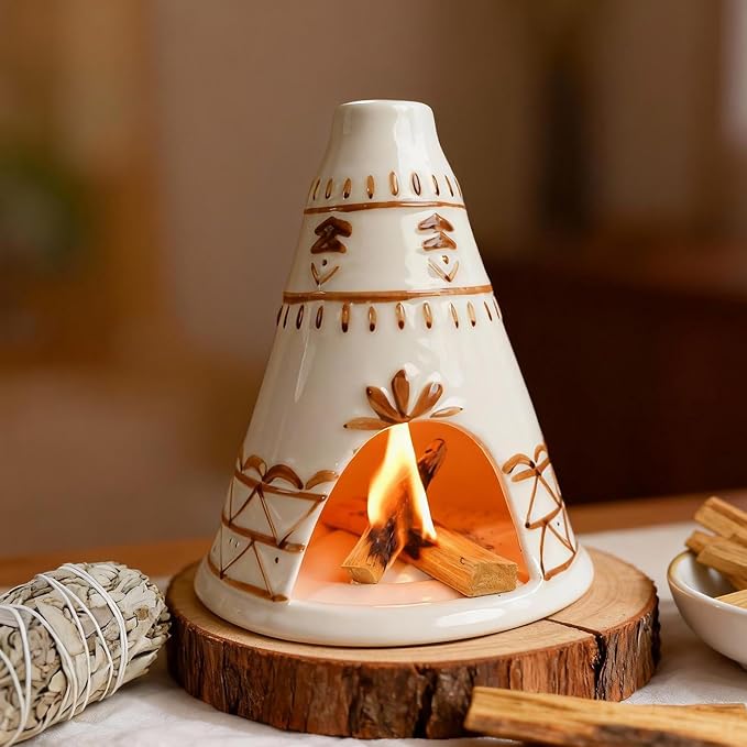 Ceramic Incense Burner Mini Chiminea for Palo Santo, Sage Sticks, Cones - skull incense burner