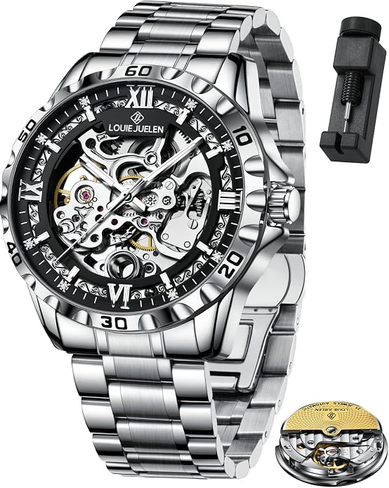 Men's Automatic Watches Self Winding Analog Mechanical Watch Waterproof Luminous Dress Wrist Watch for Men, Multi-Color Dial, Stainless Steel Band/Leather Strap, No Battery Needed - skull watch