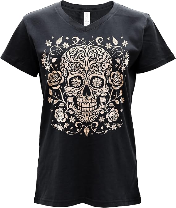 Milwaukee Leather Ladies Printed Cotton T-Shirts-MPLH226XXGR1 - skull tshirt