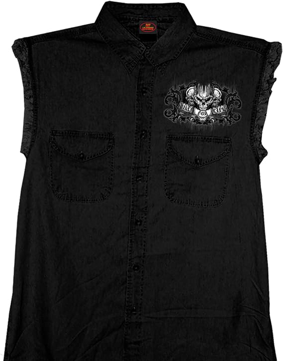 Milwaukee Leather Mens Printed Denim Shirt -MPMH115XX - skull tshirt