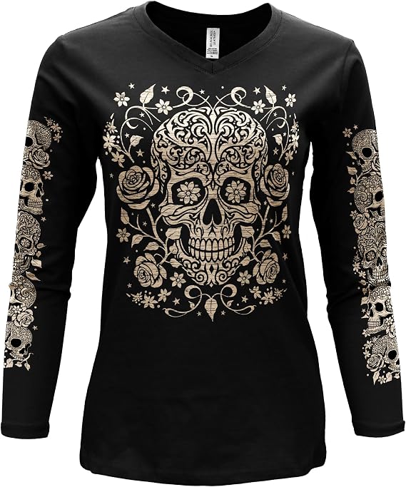 Milwaukee Leather Ladies Prtinted Long Sleeve Shirt-MPLH227XX - skull tshirt