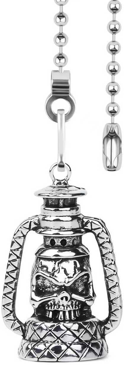 Metal Skull Ceiling Fan Pull Chain, 12 Inch Skull Light Shaped Beaded Decorative Extender, Gothic Pull Charm for Halloween Fan Lamp Chain Extension - string light