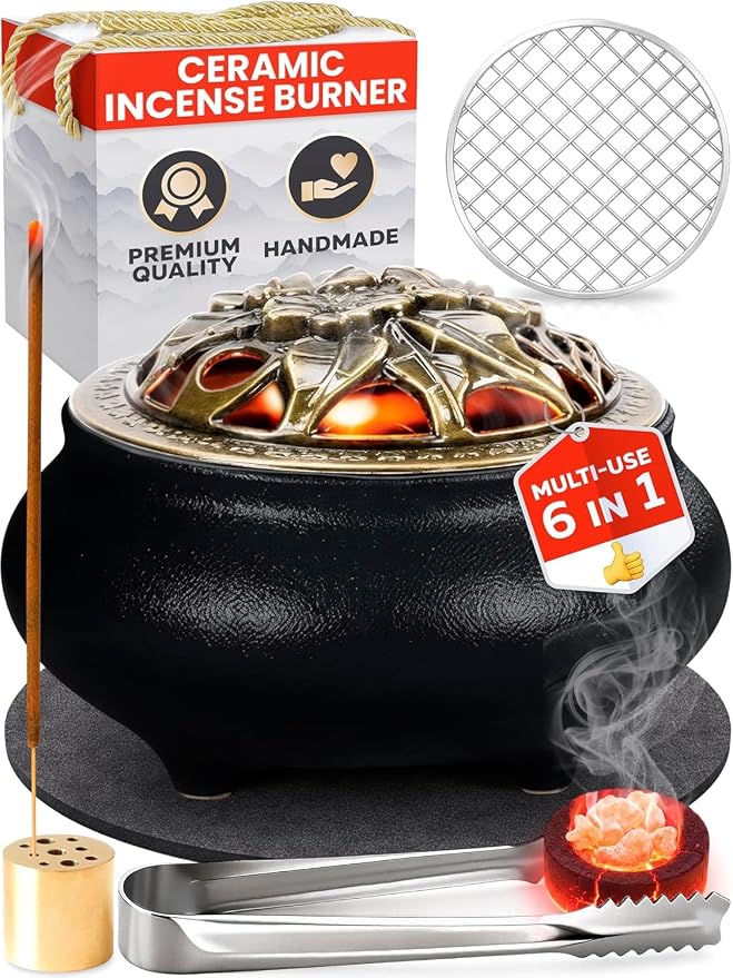 Resin Incense Burner Bowl Set for Charcoal, Frankincense & Resin – Heat-Resistant Censer Incense Holder for Cones & Sticks with Clean Ash Catcher for Home Fragrance, Relaxation & Traditional Use - skull incense burner
