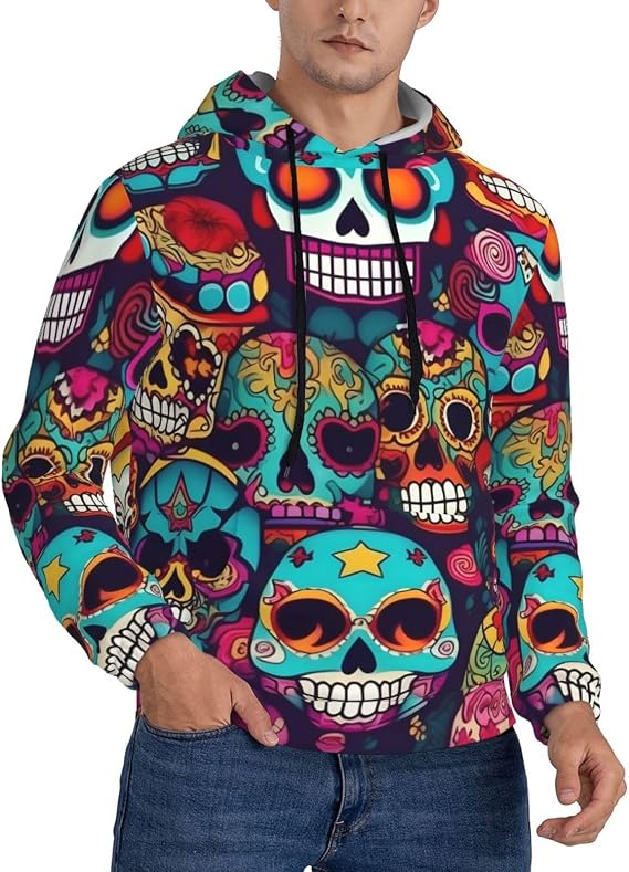 Sugar Skulls Print Stylish Men'S Hoodie,Elastic Long Sleeve Sweatshirt,Perfect For Spring,Fall And Winter - skull hoodie