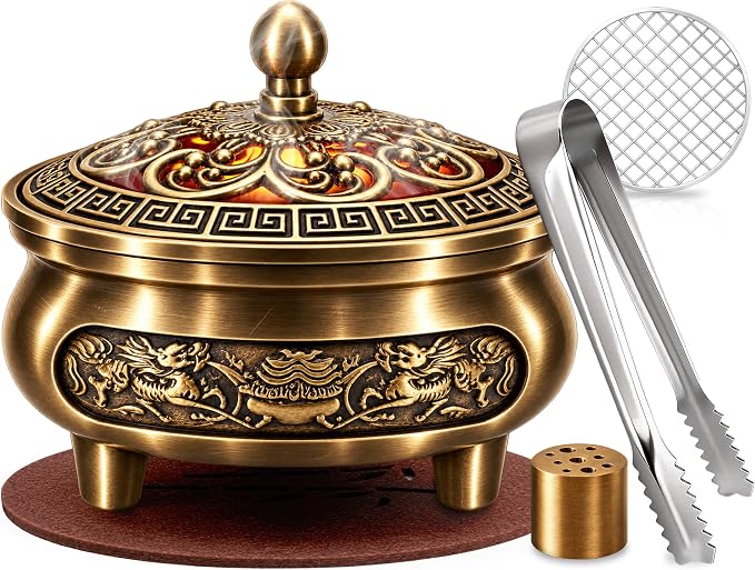 Small Brass Charcoal Incense Burner for Frankincense Resin, Incense Sticks for Home and Church Use – Decorative Bakhoor Brass Incense Burner Provides Clean Burning, Aroma and Spiritual Atmosphere - skull incense burner