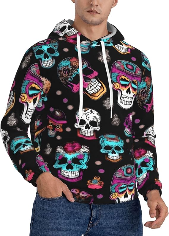 Sugar And Skulls Styleprint Men'S Pullover Hooded Sweatshirts With Kangaroo Pocket For Adult - skull hoodie
