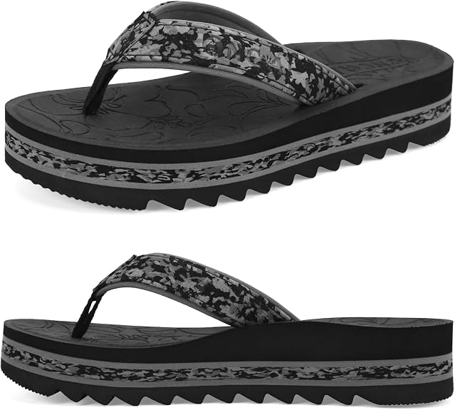 ONCAI Flip Flops for Women, Fashion Printed Platform Sandals Woman with Arch Support Yoga Mat Cushion, Lightweight Summer Beach Outdoor Chunky Non-Slip Rubber Soles US Size 5-11 - sugar skull costume