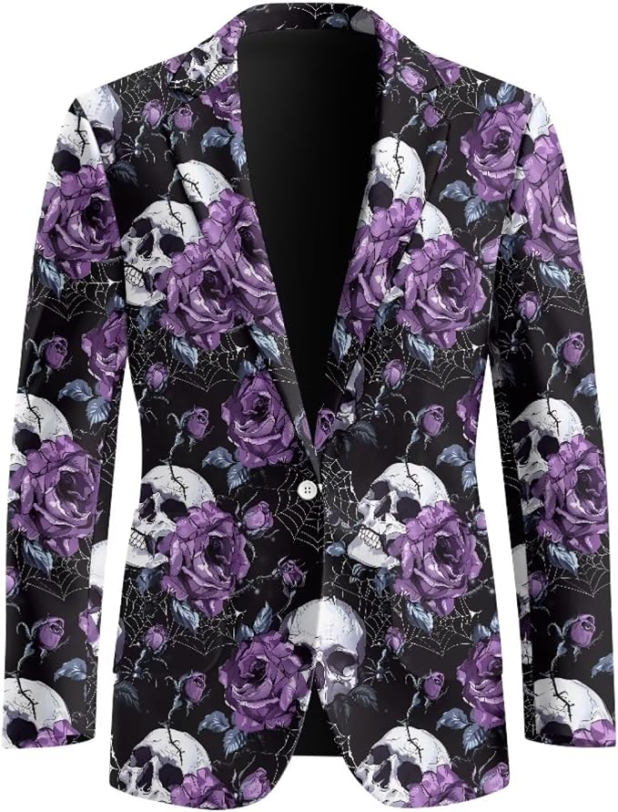 Lined Blazer Men One Button Casual Suit Jacket Slim Fit Coat with Pocket Winter Fall Business Blazers - skull jacket