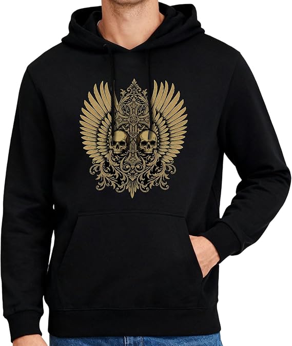 Black Hoodies for Men,Pullover Hoodie for Men,Loose Fit Polyester Pullover Sweatshirt for Women,Essentials Hoodie - skull hoodie