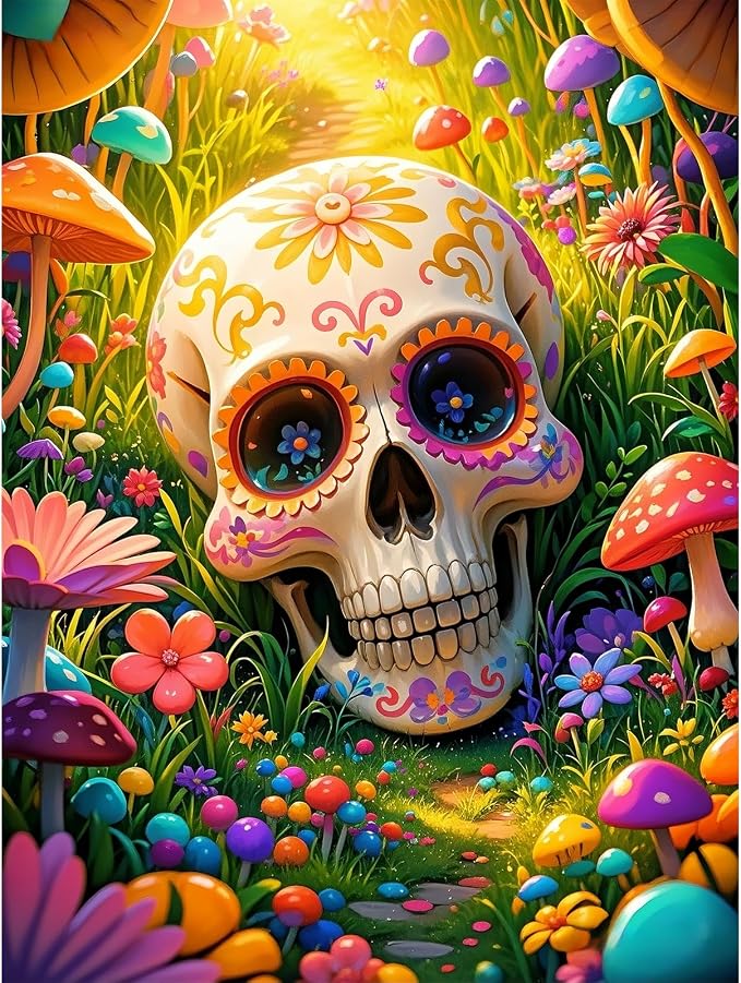 Diamond Paintings Kits for Adults，Sugar Skull Mushroom Diamond Arts Kits - skull painting