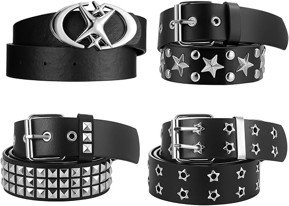 4 Pack Punk Gothic Belts for Women Men for Halloween Christmas - skull wallet