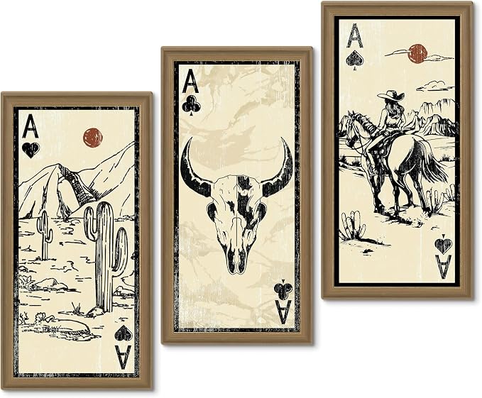 Putuo Decor Western Wall Decor Set of 3, Vintage Cowboy Desert Wall Art, Southwestern Bull Skull Rustic Art for Home Living Room Bedroom Office 16×8 Inch