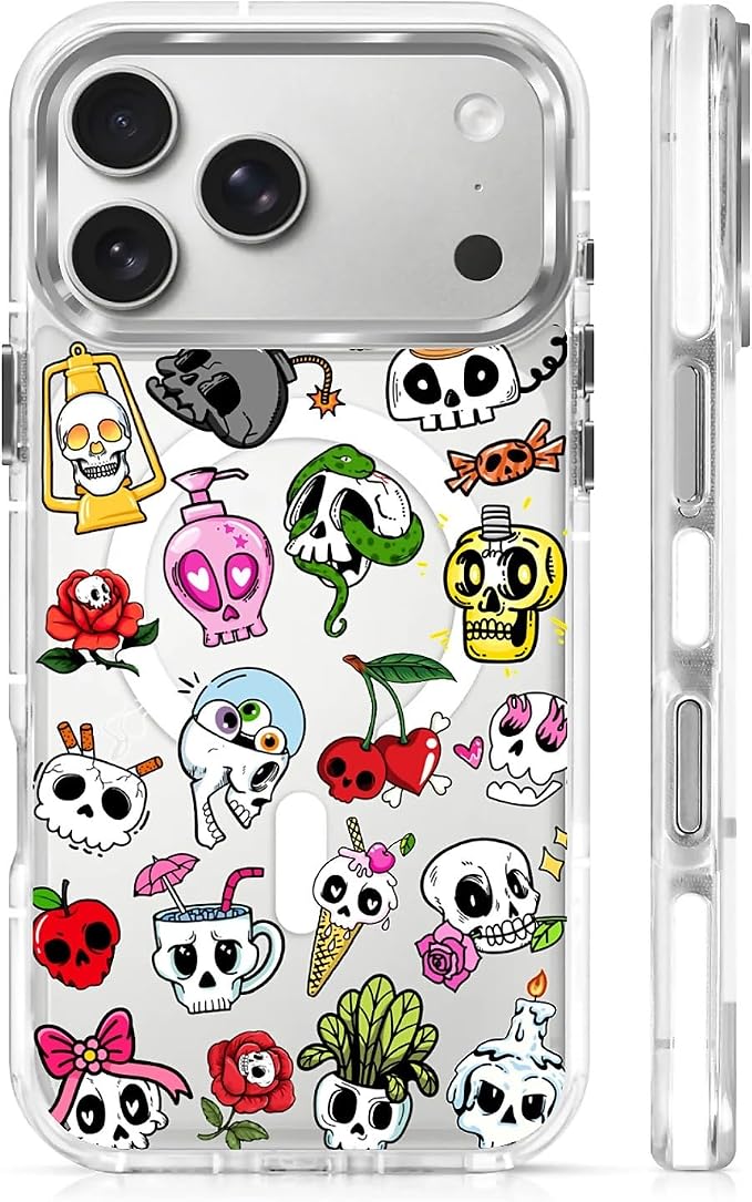 for iPhone 17 Pro Max/iPhone 18 Pro Max Case [Compatible with Magsafe],Girls Women Clear Magnetic Case Silicone Shockproof Protective Cover with Pattern Aesthetics Skull Skeleton - Skull phone case