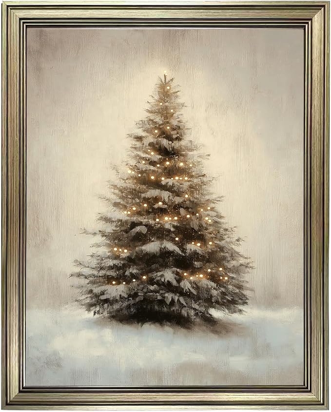 Framed Vintage Christmas Wall Art Neutral Farmhouse Christmas Picture Wall Decor Winter Canvas Print Holiday Paintings Decor - skull wall art