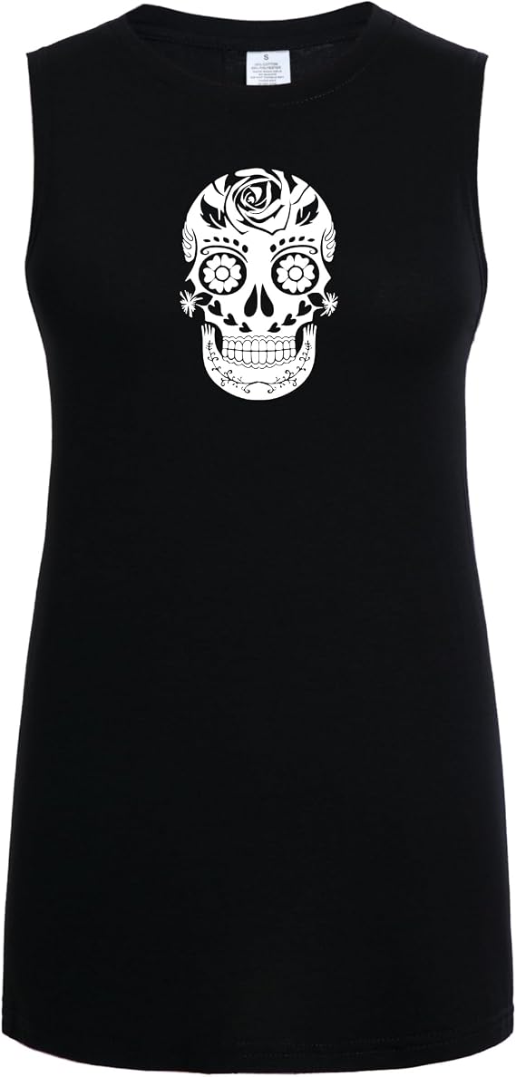 FANNOO Novelty Workout Tank Top for Women - Sugar Skull Graphic Women's Gym Racerback Fitness Sleeveless Muscle Shirt - skull tank tops