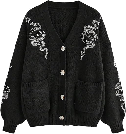 BEAUDRM Women's Butterfly Goth Cardigan Boho Floral Cropped Sweater - skull jacket