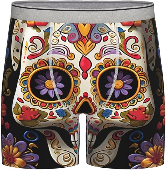 Sugar Skulls Men'S Underwear Boxer Briefs Breathable Cotton Long-Leg Mens Boxer Briefs Fly With Built-In 3d Pouch - skull swimsuit