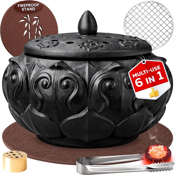 Large Incense Burners for Resin, Frankincense & Bakhoor – Heat-Resistant Ceramic Incense Burner kit for Charcoal Disk, Sticks & Cones with Mess-Free Ash Catcher for Home Fragrance, Relaxation Use - skull incense burner