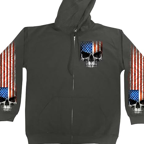 Hot Leathers Men's Hoodie Collection - Patriotic Skull Stars, stripes, and the bite of American pride - skull sweatshirts