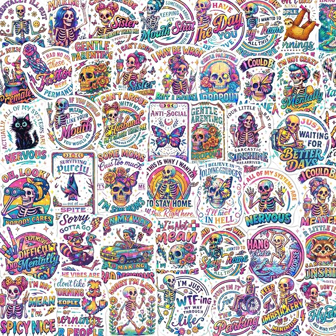100 Pcs Funny Skeleton Stickers for Adults Sarcastic Skull Decals - skull sticker