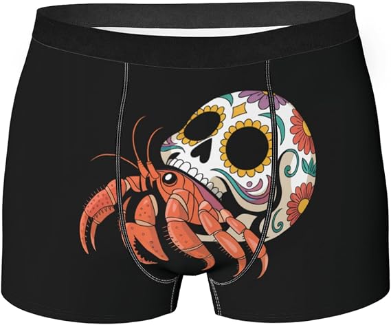 HEAPPER Hermit Crab Crabby Sugar Skull Boxer Brief for Men Boys, Ultra Soft, Breathable Underwear - skull swimsuit