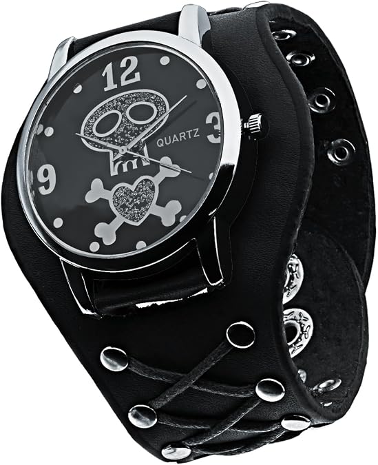 Before Christmas Numerals Button Leather Strap Skull Quartz Punk Wrist Watch for Men&Women,Birthday/Christmas/Halloween Gifts Clock - skull watch