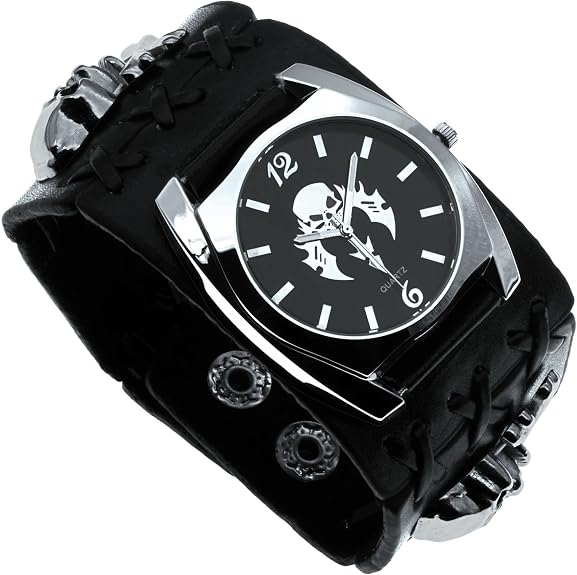 Leather Punk Skull Black Belt Men's Watch,Fashion Women's Wrist Watch,Cool Christmas Gift Skull Bracelet - skull watch