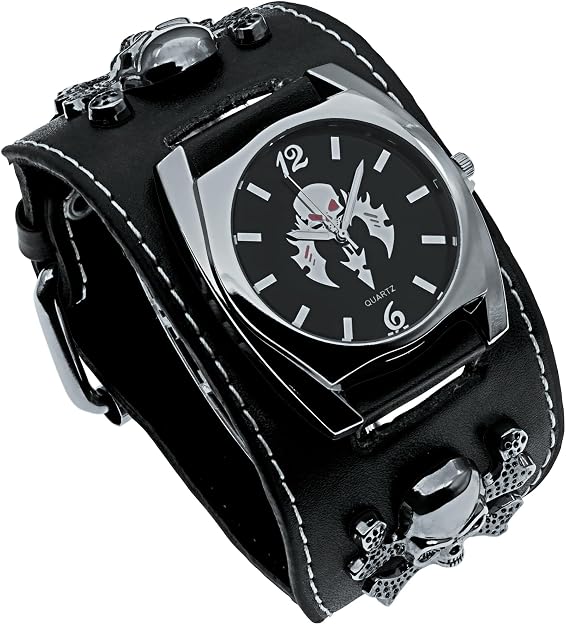 Leather Strap Skull Quartz Punk Men's Large Dial Wrist Watch,Women's Birthday&Christmas&Halloween Gifts Clock - skull watch