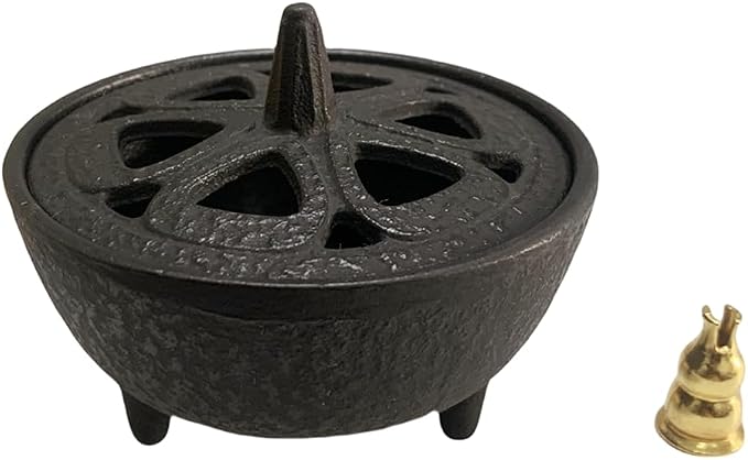 Cast Iron Incense Burner, Lotus Shaped Tripod Censer with Lid for Meditation, Aromatherapy, Rituals or Home Desktop Decoration - skull incense burner