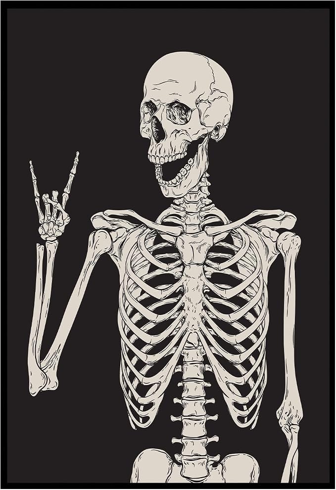 BIGAOYS Skull Skeleton Canvas Wall Art 16×24 Inch Unframed, Gothic Emo Spooky Halloween Decor | Funny Skeleton Print for Bedroom Dorm Office Alternative Room Home Decor