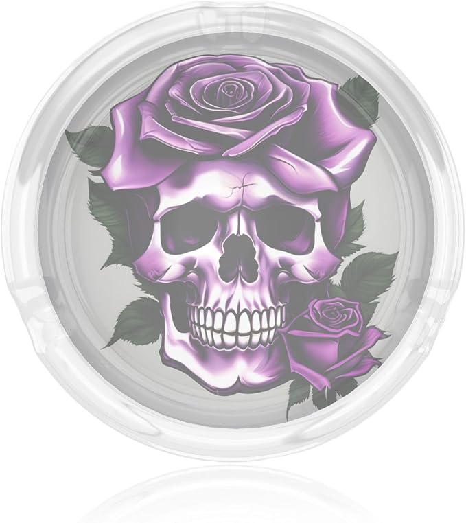 Purple Rose Skull Print Portable Decorative Modern Ashtray For Home Office Indoor Outside Patio Outdoor Balcony - skull ashtray