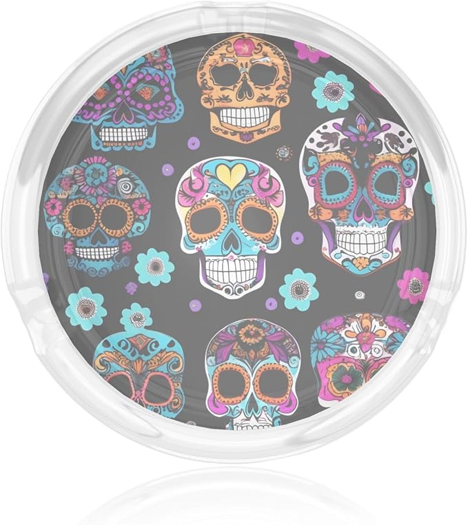 Sugar Skull Print Portable Decorative Modern Ashtray For Home Office Indoor Outside Patio Outdoor Balcony - skull ashtray