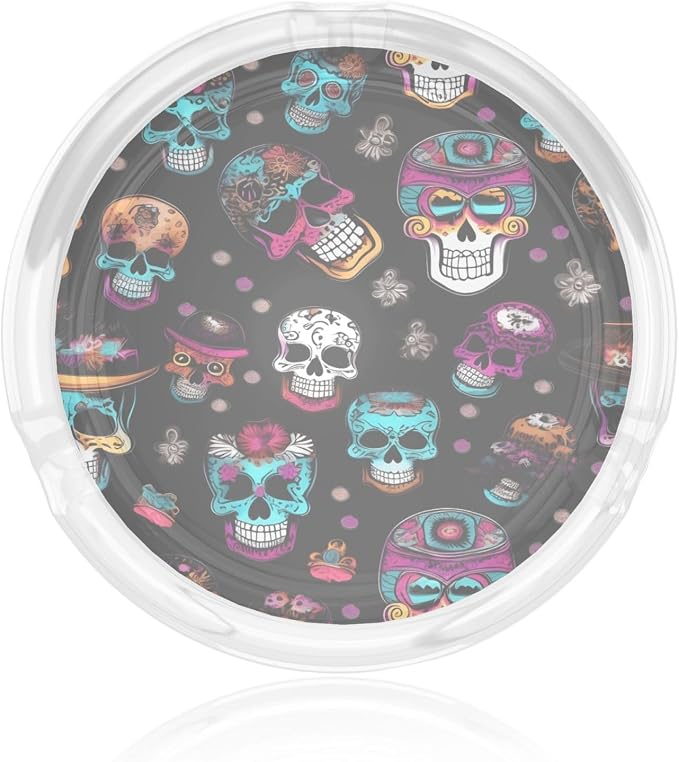 Sugar And Skulls Style Print Portable Decorative Modern Ashtray For Home Office Indoor Outside Patio Outdoor Balcony - skull ashtray