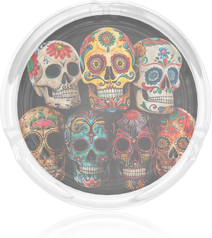 Sugar Skulls Print Portable Decorative Modern Ashtray For Home Office Indoor Outside Patio Outdoor Balcony - skull ashtray