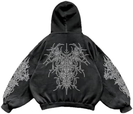 Y2K Vintage Printed Punk Hoodies Men Women Casual Hoodie Gothic Sweatshirt - skull hoodie