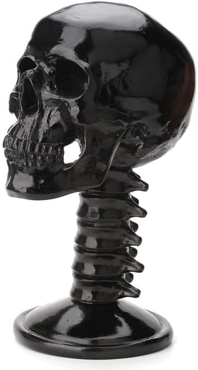 Resin spine skull figurine, helmet, eyewear support, black skull head with spine, tabletop decoration - skull helmet