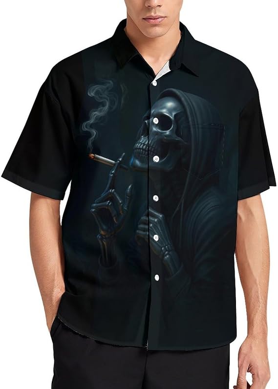 Blissboy Novelty Skull Button Down Shirt Funny Fashion Graphic Hawaiian Shirt - skull tshirt
