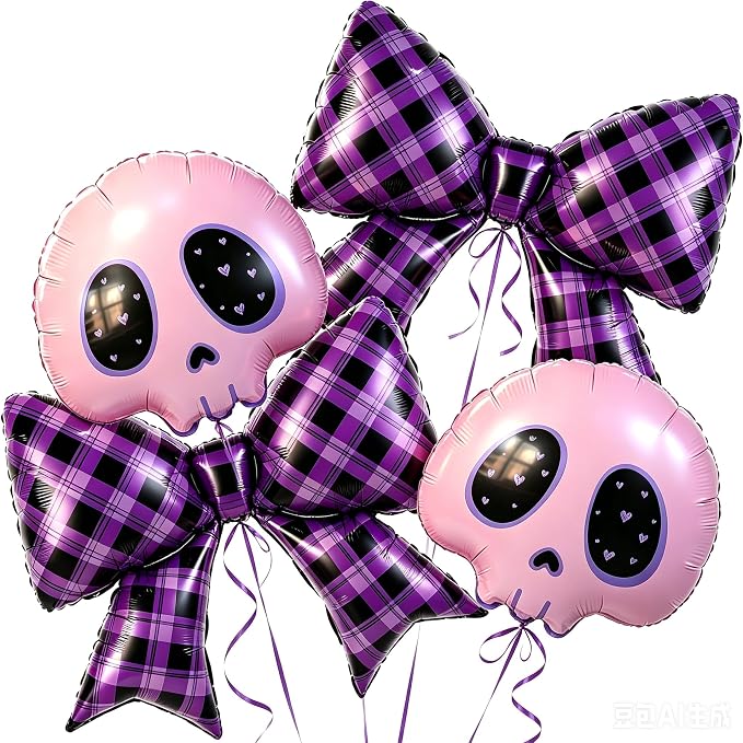 Ku-romii Balloons Bow Skull Balloons Wedne*-day Birthday Decorations Halloween Decorations Ku*romii Party Decoration Monster hi*gg Birthday Party Gothic Ad*dams Halloween Party Decorations Kpop Party - skull inflatable
