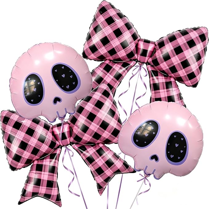 Bad Two The Bone Balloons Bow Skull Balloons Bad Two The Bone Party Decorations Kurmii Birthday Decorations Goth Girl Halloween Party Decor Monster Hi*gh Decor Girls Y2K Themed Party Kpop Decor - skull inflatable