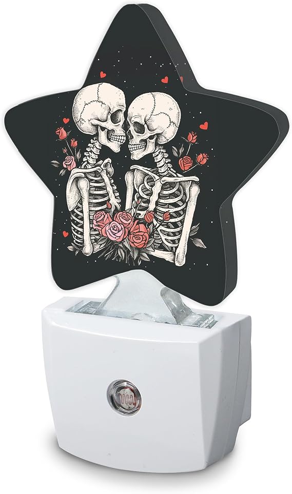 Skull Skeleton Love Night Light,Plug-in Wall Led Night Lights Decor for Boys Girls Room,Dusk to Dawn Sensor Wall Lamp for Bedroom/Bathroom/Hallway,0.5w