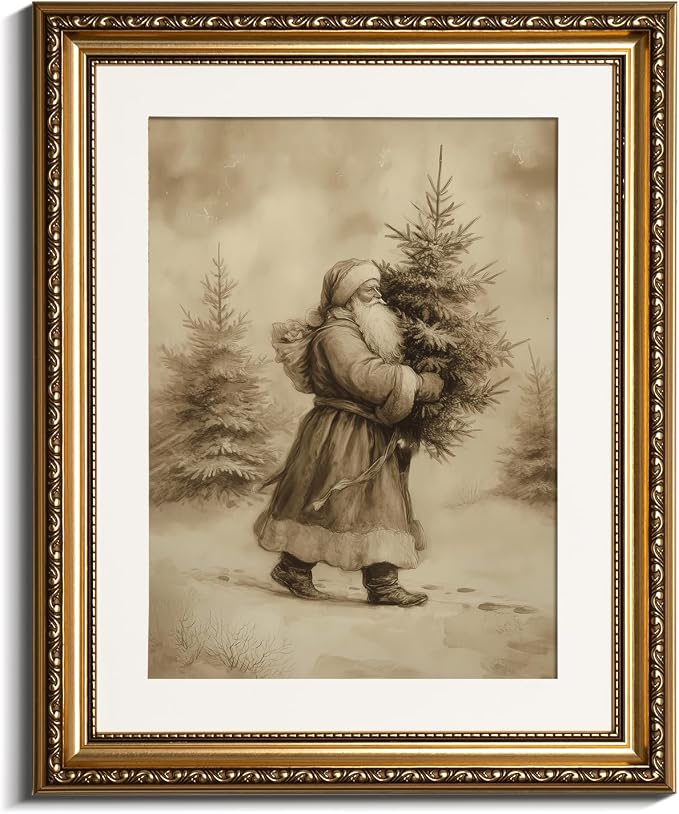 VIYYIEA Gold Framed Christmas Santa Wall Art Canvas Painting, 16×13 Inch - skull wall art