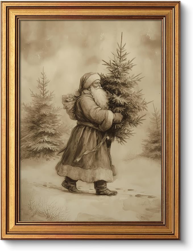 VIYYIEA Vintage Gold Framed Wall Art, Christmas Canvas Paint, 12x16 IN - skull wall art