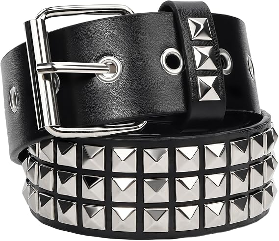 Rock Rivet Belt Gothic Belt with Pyramid Studded Punk Rivet Belts for Men Women Black - skull wallet