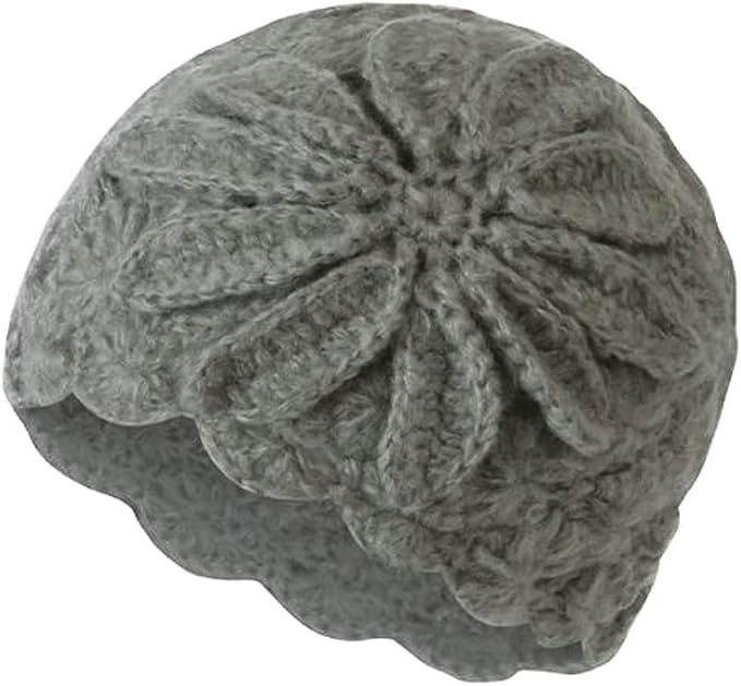 Women's 3D Crocheted Flower Knitted Beanie Vintage Winter Skull Cap with Floral Stylish Knitted Pull On Hat - skull jacket