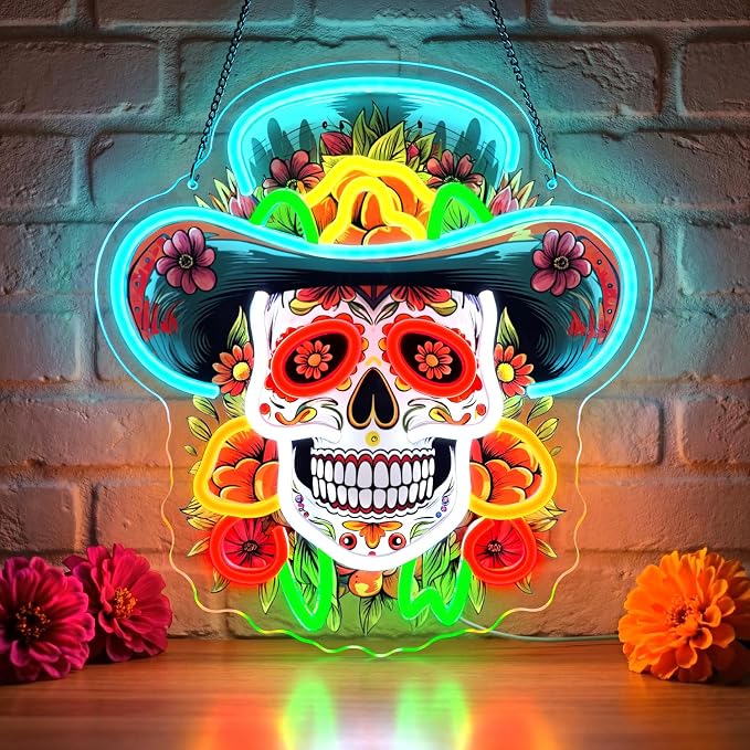 Day of the Dead Skull Neon Sign,Mexican Skull LED Wall Light - skull inflatable