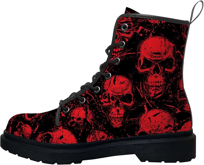 Skull Boots for Men Women Combat Boots Casual Lace-up PU Leather Work Boot Gifts for Him Her - sugar skull boots