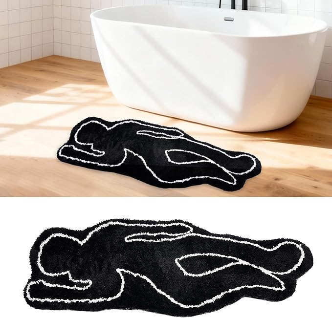 Dead Body Rug - Black Male/Female Body Shape Bath Mat, Funky Floor Door Mat Non-Slip Water Absorbent Bathroom Rugs, Ultra Soft for Home Decor Living Room Bedroom Room Aesthetic - skull toilet rug
